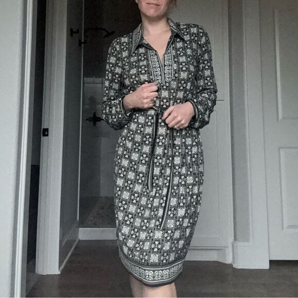 Max Studio Geometric Black White Tie Waist Dress Size Large NWT - Picture 1 of 6